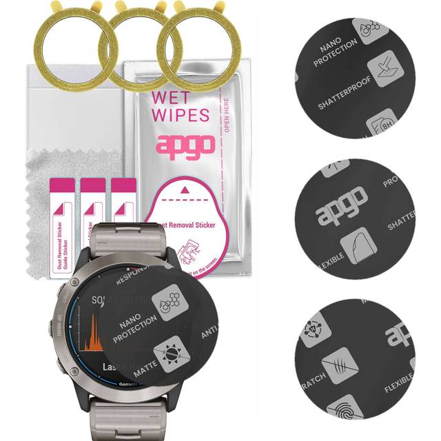 3x apgo MATTE Hybrid Glass Screen Protector for Garmin Quatix 6x Solar, tempered glass substitute, non-cracking