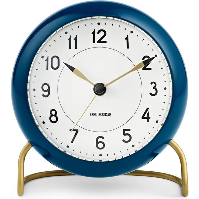 ARNE JACOBSEN Table Clock Alarm Clock 11cm Scandinavian Design Retro Alarm Sound STATION 43678 Blue (Silent Design) blå