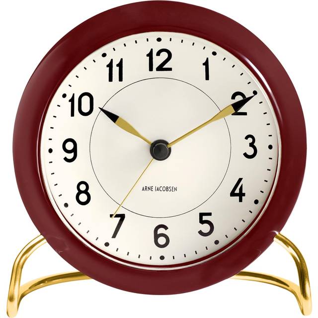 ARNE JACOBSEN Table Clock Alarm Clock 11cm Scandinavian Design Retro Alarm Sound STATION 43676 Burgundy (Silent Design) röd