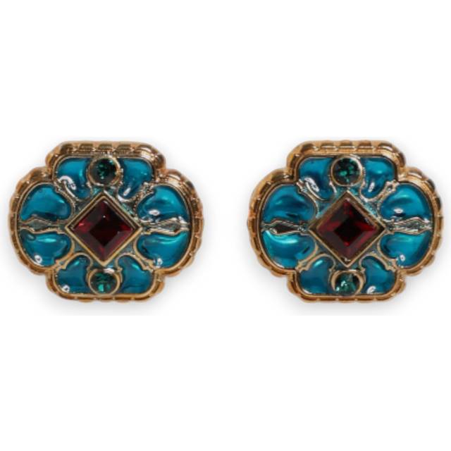 Dolce & Gabbana, Accessoarer, Herr, ONE Size, Läder, Guld Blå Blommans Manschettknappar