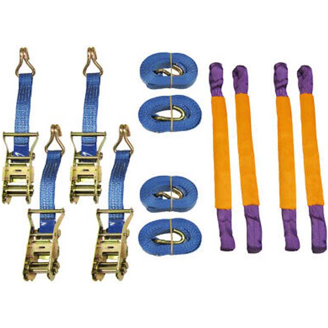 Securefix Direct - Recovery Ratchet Strap Set x4 (35MM x 4M Round Sling Alloy Wheel Tie Down Trailer Kit)