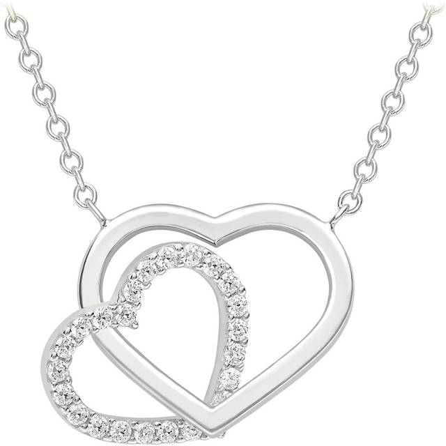 Carissima Gold 9 ct (375) Gold Plain and Cubic Zirconia Heart Necklace of 43 cm/17 Inch-46 cm/18 Inch