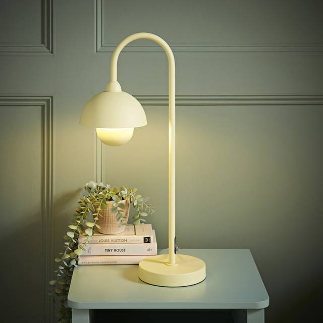 ValueLights Tilly Pastel Lemon Arched Dome Shade Metal LED Table Lamp - Blue - 58.5 x 30.5 x 16cm