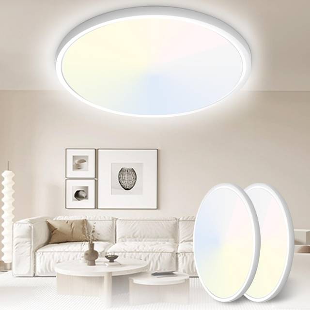 Yexati 30CM Bathroom Light 24W 3200LM 6000K/4000K/3000K IP54 Waterproof Bathroom Lights Ceiling, Ultra Thin Round Flush Ceiling Light for Kitchen Bedr