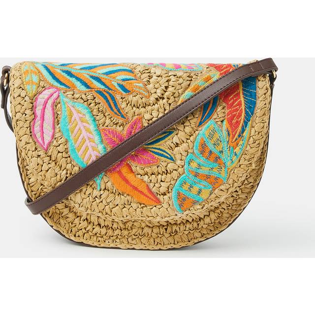 Red Embroidered Raffia Crossbody Bag - Accessorize - One Size