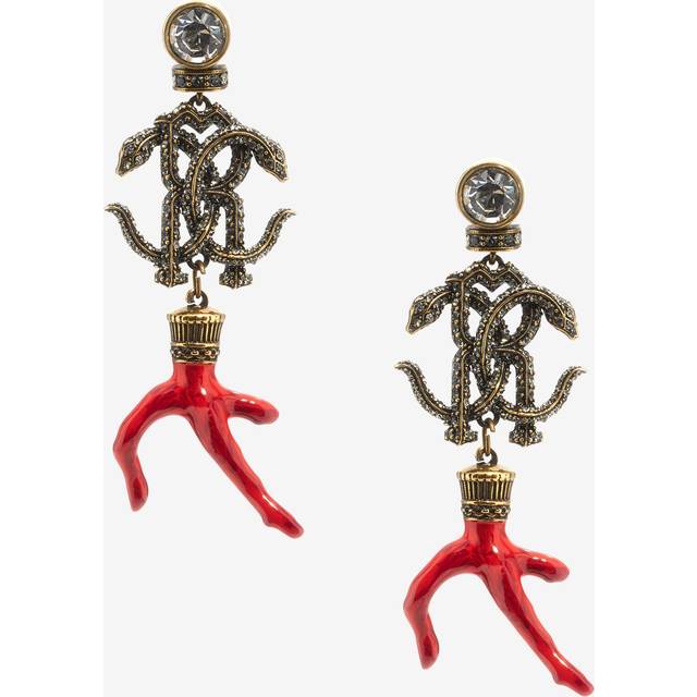 Roberto Cavalli Earrings With Monogram Rc And Coral - Female Fashion Jewelry Red