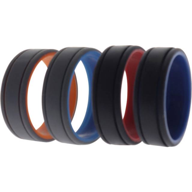 Silicone Wedding 2Layer Lines Ring Set - Grey-Black by ROQ for Men - 4