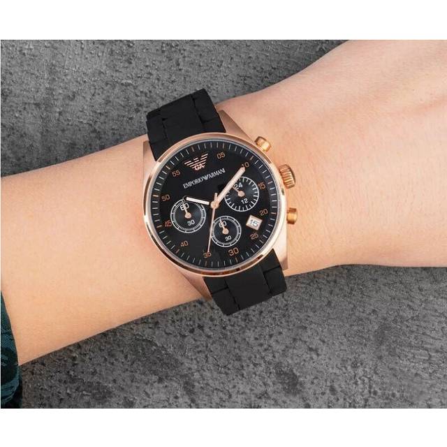 EMPORIO ARMANI WOMEN'S AR5906 BLACK STRAP BLACK DIAL ROSE GOLD CASE