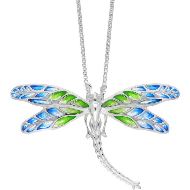 Sterling Silver Blue and Green Enamel Dragonfly Pendant