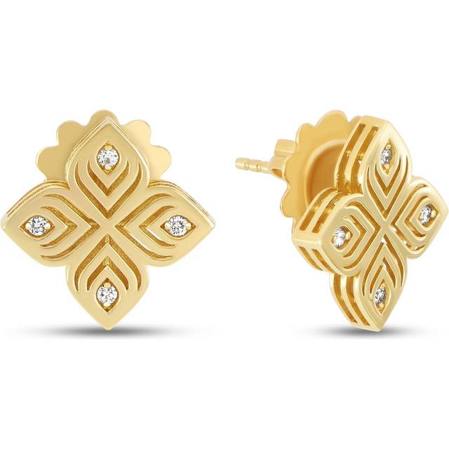 Roberto Coin 18ct Yellow Gold 0.08ct Diamond Arabesque Flower Earrings