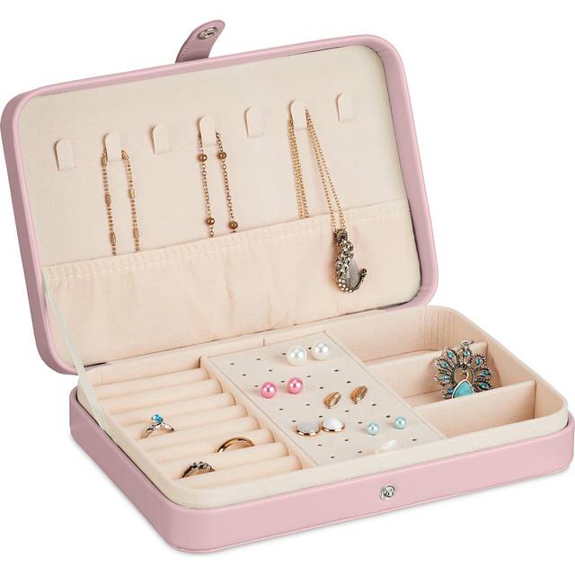 Relaxdays - Jewellery Case, Small Box, Storage for Rings & Necklaces, for Travelling, hwd: 4.5 x 21 x 14.5 cm, Pink