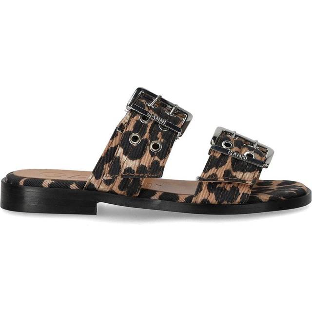 Ganni, Sliders, female, Multicolor, 3 UK, Leopard Two-Strap Sandals