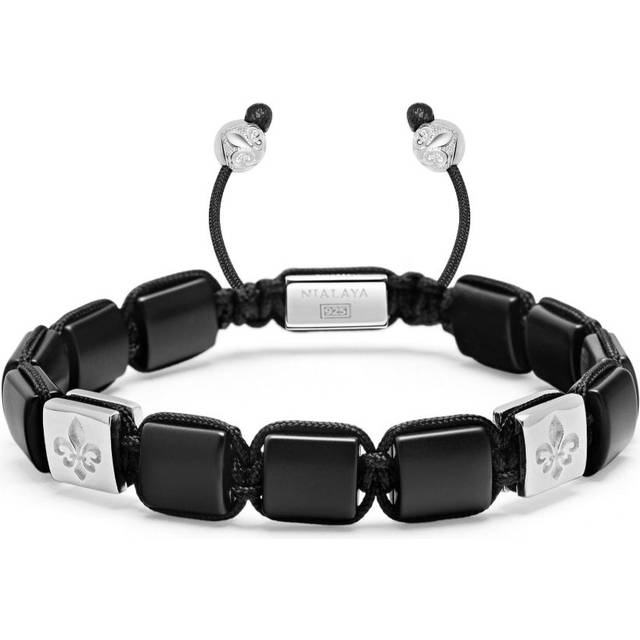 Nialaya Jewelry - Flatbead bracelet - men - Nylon/Sterling Silver/Onyx - L - Black