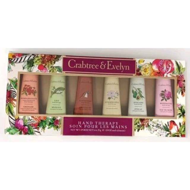 Crabtree And Evelyn 6 pc Hand Therapy Set .9 Oz each Pomegranate  Lily  Gardner's  Summer Hill  Avocado  Rosewater Hand lotion