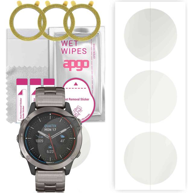 3x apgo MATTE Hydrogel Screen Protector for Garmin Quatix 6, Hydrogel Film, with positioning layer easy installation