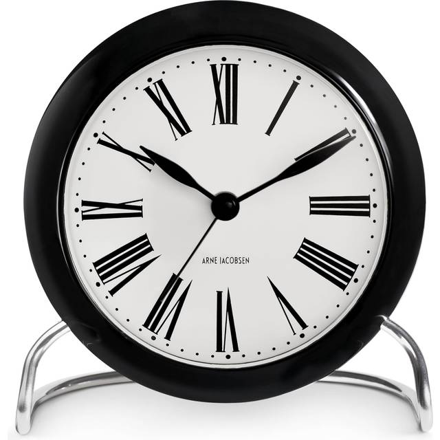 ARNE JACOBSEN Table Clock Alarm Clock 11cm Scandinavian Design Retro Alarm Sound ROMAN 43671 Black (Silent Design) svart
