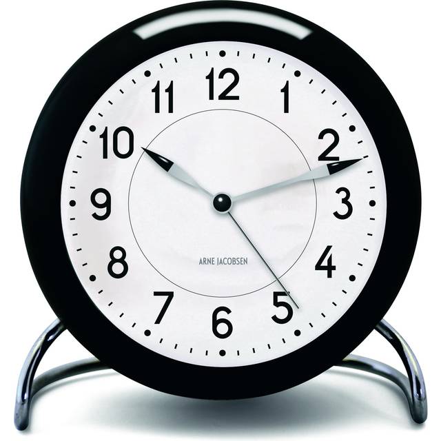 ARNE JACOBSEN Table Clock Alarm Clock 11cm Scandinavian Design Retro Alarm Sound STATION 43672 Black (Silent Design) svart