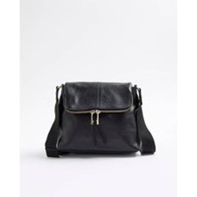 River Island Womens Black Leather Zip Messenger Bag - One Size