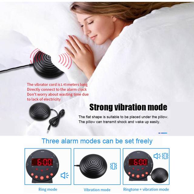Loud Alarm Clock with Bed Shaker Vibrating Alarm Clock with Flash Light Brightness Adjustable black