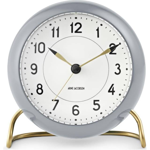 ARNE JACOBSEN Table Clock Alarm Clock 11cm Scandinavian Design Retro Alarm Sound STATION 43674 Gray (Silent Design) grå färg