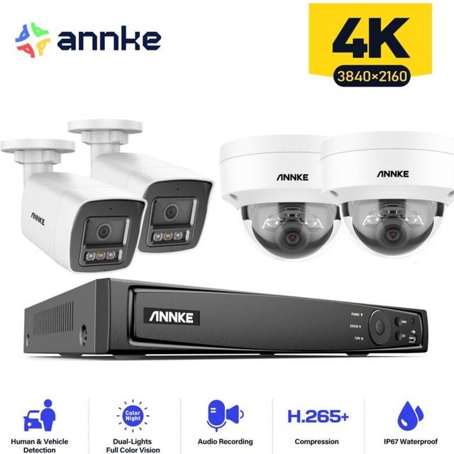 Annke - 16CH 4K PoE Security Camera System, 8MP 4 Bullet + 4 Dome Outdoor Surveillance Camera with Night Vision