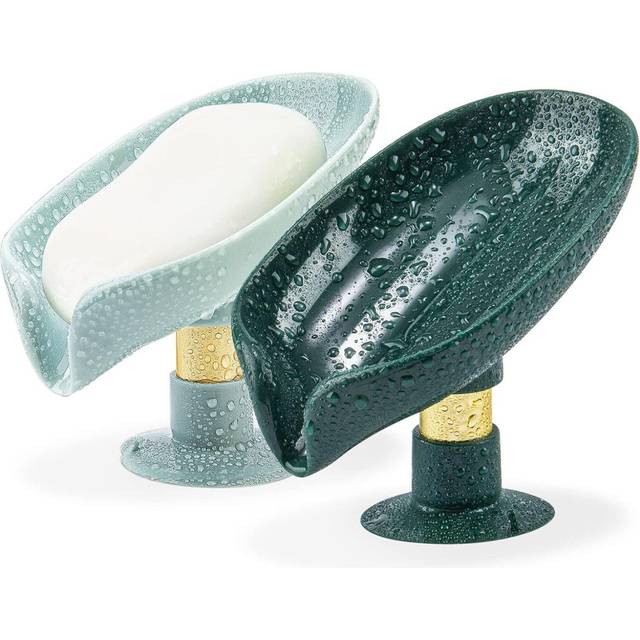 2 Pack Soap Holder, Self Draining Soap Dish Holder, Not Punched Easy Clean Bar Soap Holder, with Suction Cup Soap Dish Suitable (Dark + Light Green)