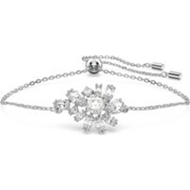 Swarovski Gema Rhodium Plated White Crystal Flower Adjustable Bracelet - Silver
