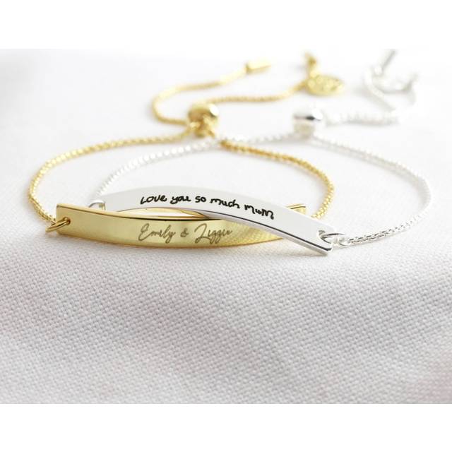 Personalised 'Your Handwriting' Box Chain and Curved Bar Bracelet - gold/silver - one size