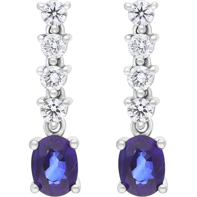 18ct White Gold 1.00ct Sapphire 0.32ct Diamond Drop Earrings