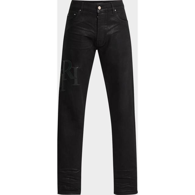 AMIRI Black Waxed Staggered Logo Skinny Jeans - Black Wax - WAIST US 28