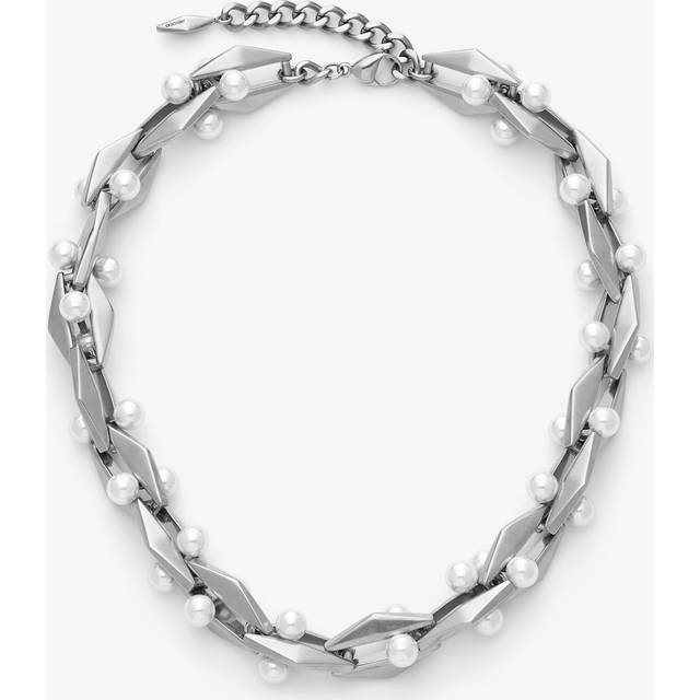 Diamond Chain Necklace - Antique Silver/White - One Size