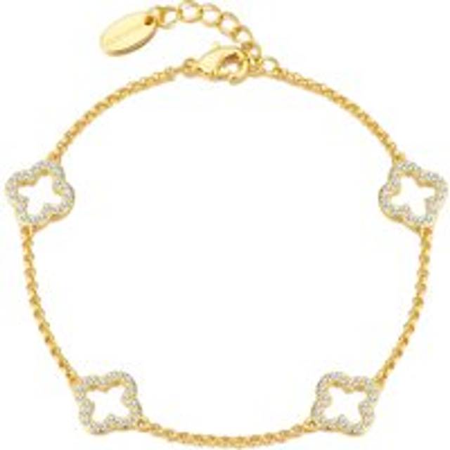 Gold Plated Clover Bracelet Created with Zircondia® Crystals