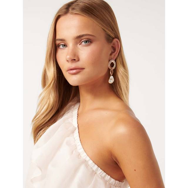 Forever New Women's Signature Calm Crystal and Pearl Drop Earrings in Pearl /Rose Gold Recycled Zinc/Glass - Pearl / Rose Gold - 00