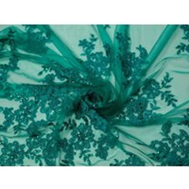 Minerva Core Range Naomi Beaded Lace Fabric Turquoise