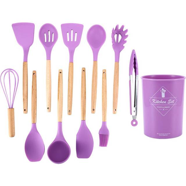 12Pcs Household Silicone Kitchen Utensil Set NonStick Cooking Spatula Spoons Tools Purple
