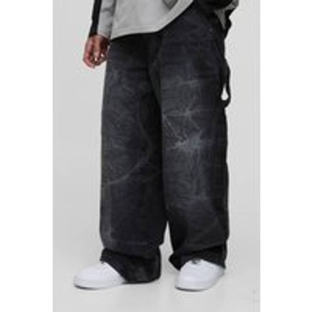 Baggy Rigid Carpenter Crinkle Denim Jeans In Washed Black - 30R