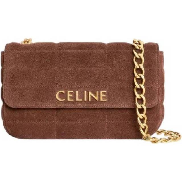 Celine Logo Monochrome Matelasse Shoulder Bag - Brown (Size L 9.45  x W 1.97  x D 5.91)