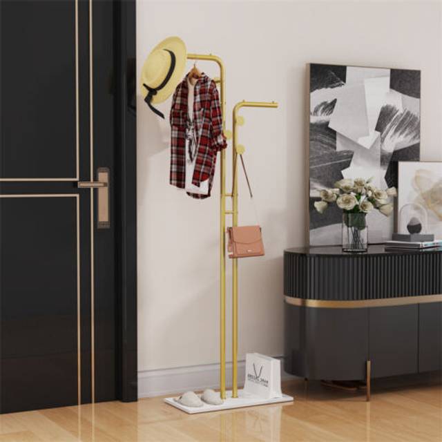 Double-pole garment coat rack stand hall tree branch clothes rail hanger door uk