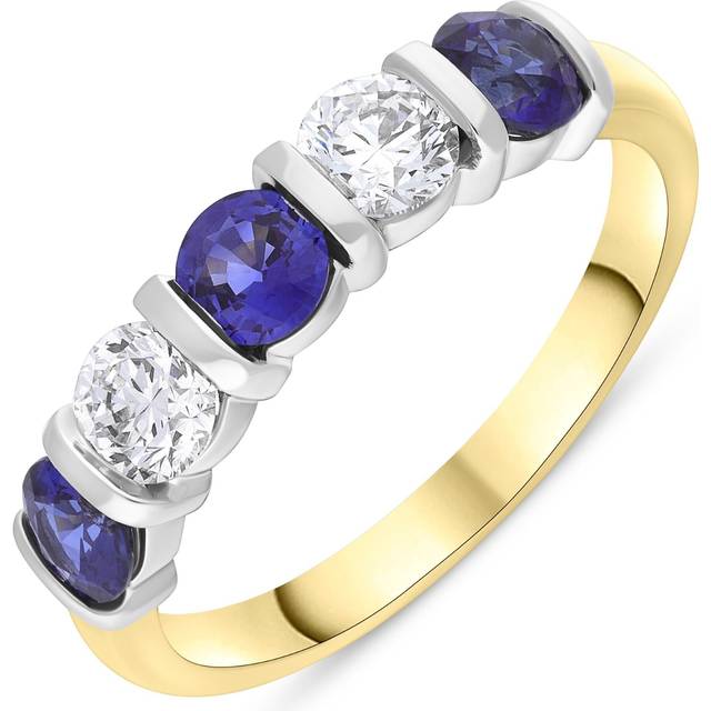 18ct Yellow and White Gold 0.94ct Sapphire 0.53ct 5 Stone Diamond Bar Set Eternity Ring