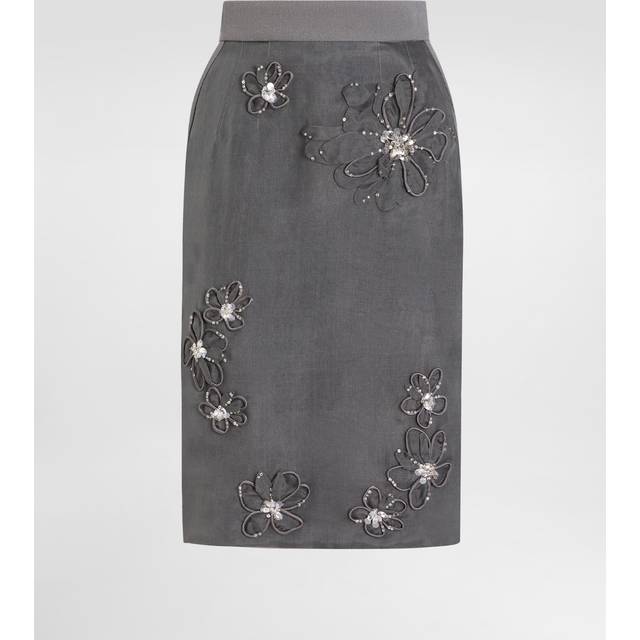 Flower Crystal Organza Midi Skirt - EMBROIDERY - 48 IT (12 US)
