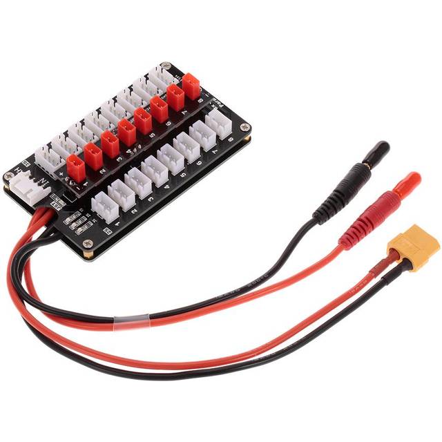 G.T.POWER 8X JST Plug 2S/3S Lipo Battery Parallel Charging Board for svart