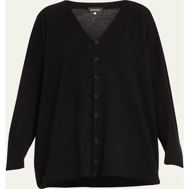 A-Line V Neck Cashmere Cardigan (Long Length) - BLACK - 1