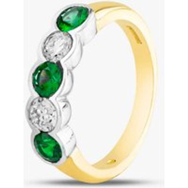 18ct Yellow Gold Brilliant Cut Emerald & Diamond Five Stone Ring 43680 P - Green