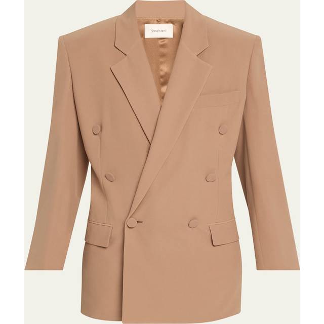 Double-Breasted Silk Wrap Blazer - COFFEE BEI - 36 FR (4 US)