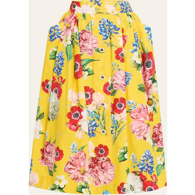 Floral Pleated Poplin Midi Skirt - Yellow Floral - 40 IT (4 US)