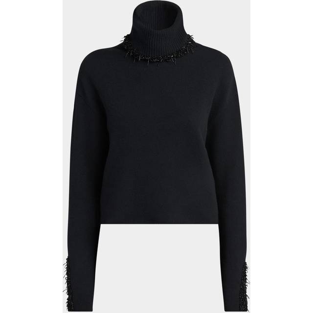 Turtleneck Beaded Wool-Cashmere Sweater - SOLID BLACK - 48 IT (12 US)