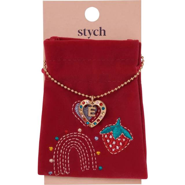 Stych Initial E Gem Necklace, Gold