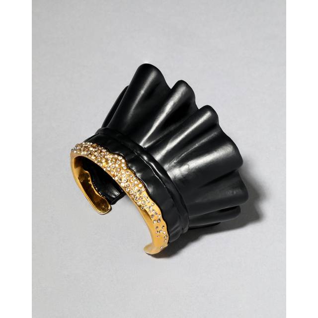 Alexis Bittar Archive Crystal Encrusted Victorian Sleeve Enamel & 14K Gold Plated Cuff Bracelet in Black  | Statement Jewelry from Alexis Bittar (One Size)