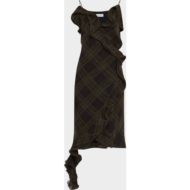 Ruffle Check Wrap Midi Dress - OIL IP CHECK - 8