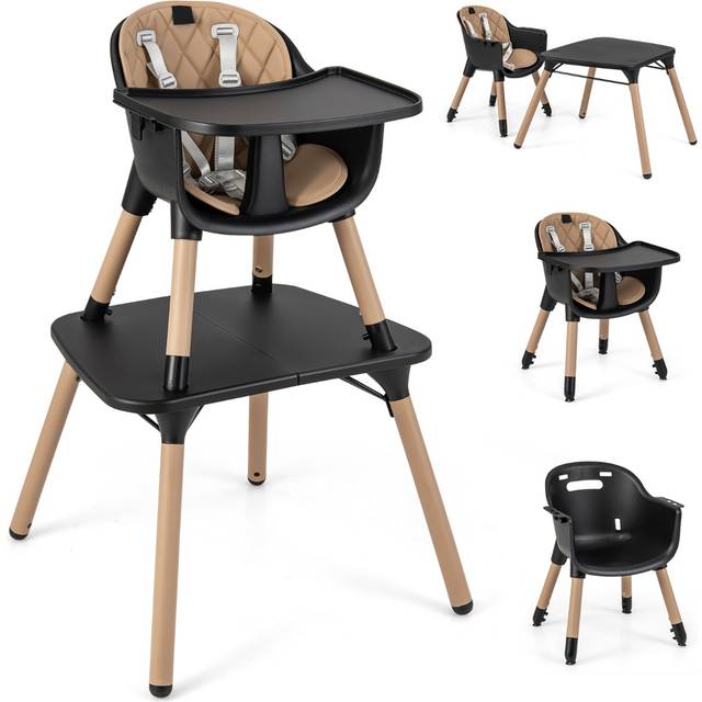 convertible Baby High Chair with 2-Position Removable Tray-Black